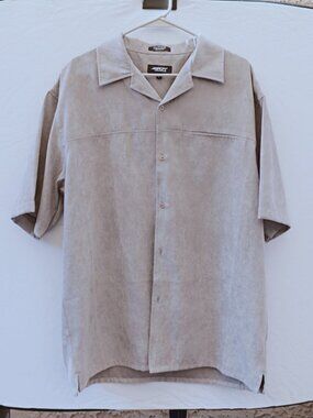 Amplify Suede Button Down Shirt Men's LARGE Gray Short Sleeve
